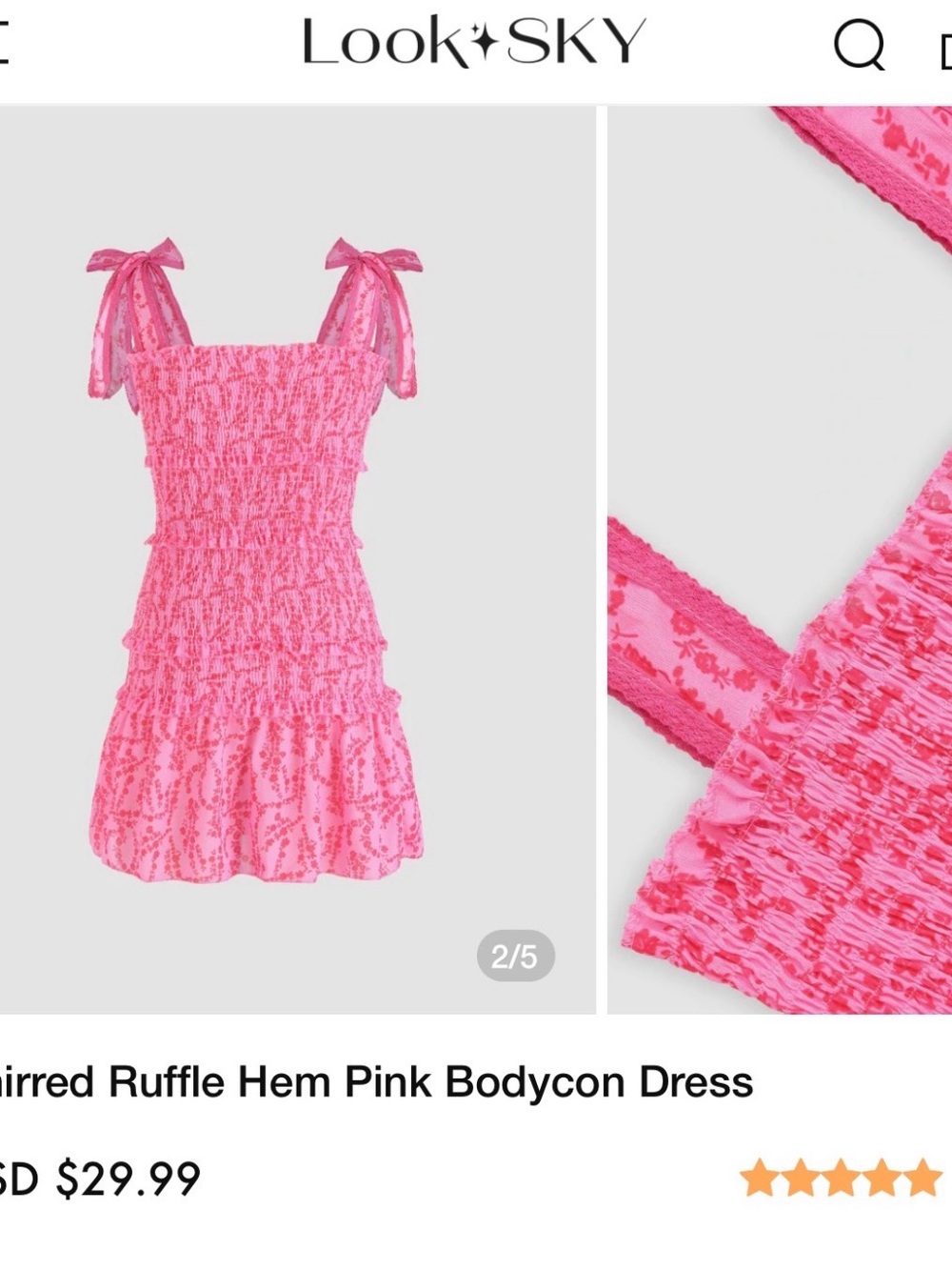 Pink Shirred Ruffle Hem Bodycon Dress